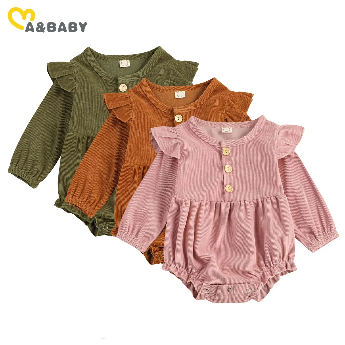 

Ma&Baby 0-24M Spring Autumn Cute Newborn Infant Baby Girl Ruffles Romper Long Sleeve Jumpsuit Baby Clothes Corduroy Costumes