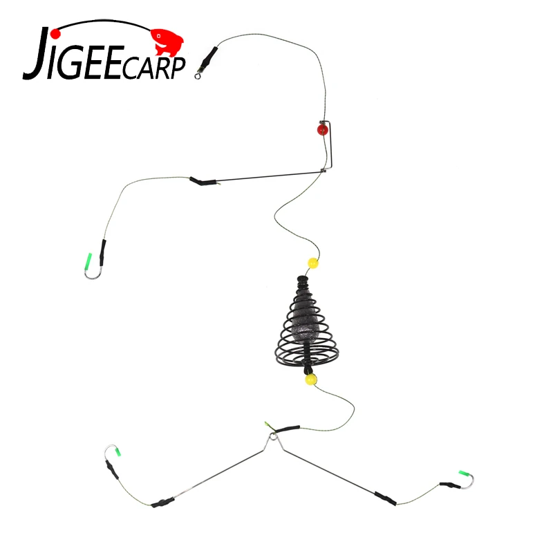 JIGEECARP, 1/2 набор, приманка для ловли карпа, приманка для кормушки, готовая к изготовлению с свинцовой приманкой, клетка, Вертлюг, 3 ручки, колючие крючки, рыболовные снасти