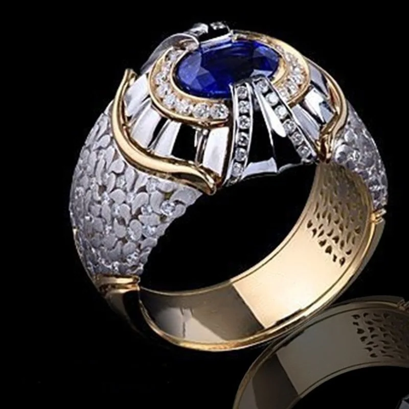Business Domineering Men's Fashion Luxury Jewelry Blue Gem Engagement Wedding Ring Anniversary Birthday Party Gift Size Us6-12 |