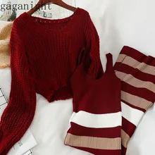 Gaganight Fashion Knitted Women Two Pieces Set Solid Short Sweater Long Striped Dress Office Lady Korean Outfits Spring Autumn Gaganight Fashion Knitted Women Two Pieces Set Solid Short Sweater Long Striped Dress Office Lady Korean Outfits Spring Autumn