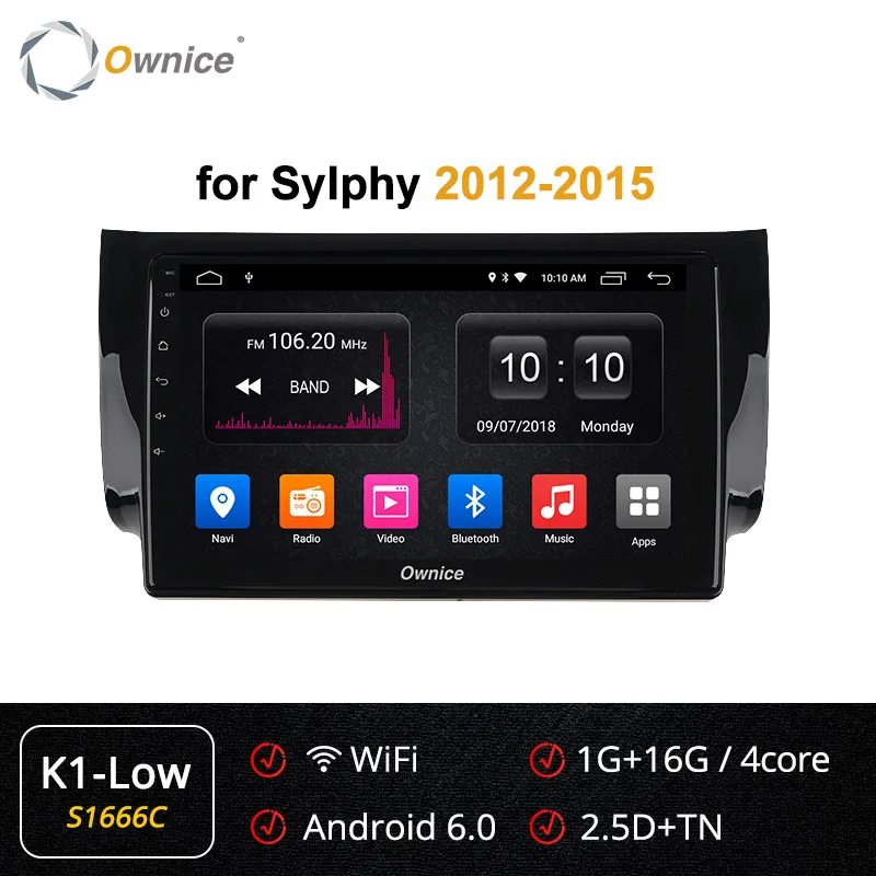 Ownice K1 K2 K3 K5 K6 Android 9,0 Восьмиядерный автомобильный DVD gps навигационный плеер стерео для Nissan Sylphy 2012- 2G/3 2G 4G LTE - Цвет: S1666 K1-Low