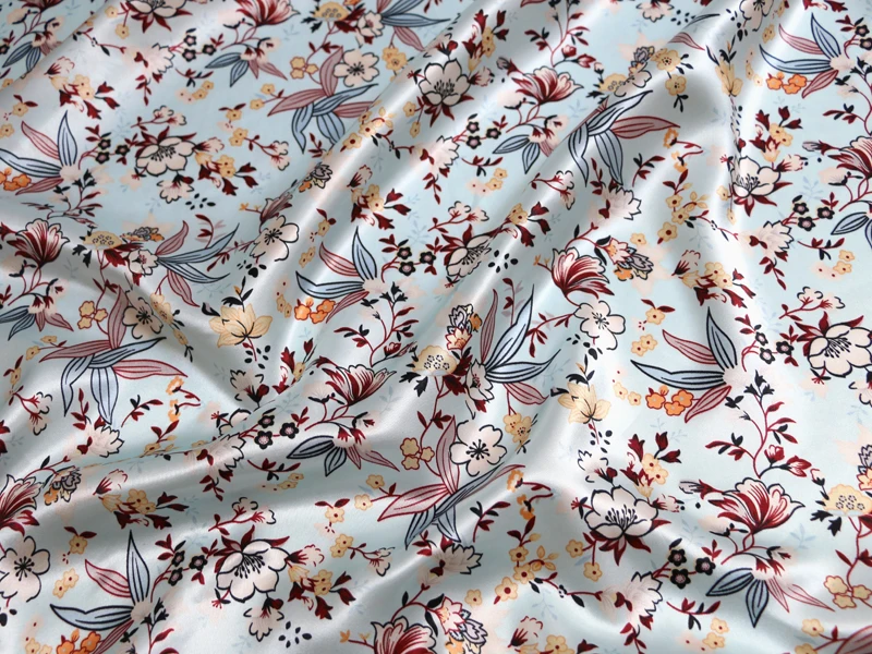 1 Meter x 1,48 Meter weicher, seidiger Satinstoff als Futter für Schal, Robe, DIY-Material, Retro-Blumenmuster – Detail 10