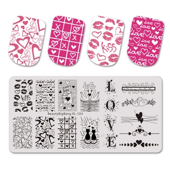 

BEAUTYBIGBANG Rectangle Valentine's Day Nail Stamping Plates Lover and Kiss Nail Art Image Stamp Templates Nail Art Print Tools