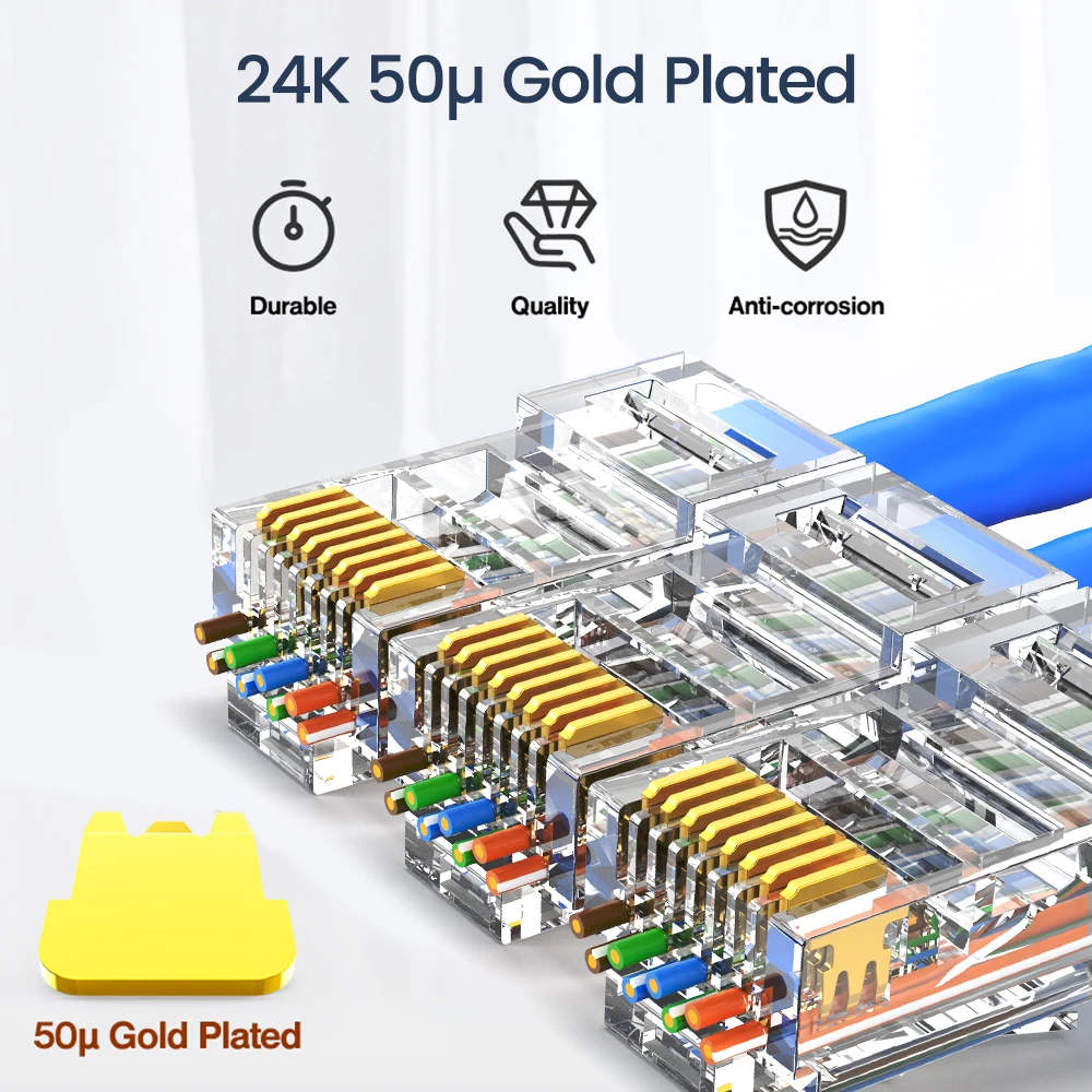 AMPCOM CAT6 CAT5E Pass Through RJ45 Modular Plug Network Connectors UTP 3/50μ Gold-Plated 8P8C Crimp End for Ethernet Cable AMPCOM CAT6 CAT5E Pass Through RJ45 Modular Plug Network Connectors UTP 3/50μ Gold-Plated 8P8C Crimp End for Ethernet Cable
