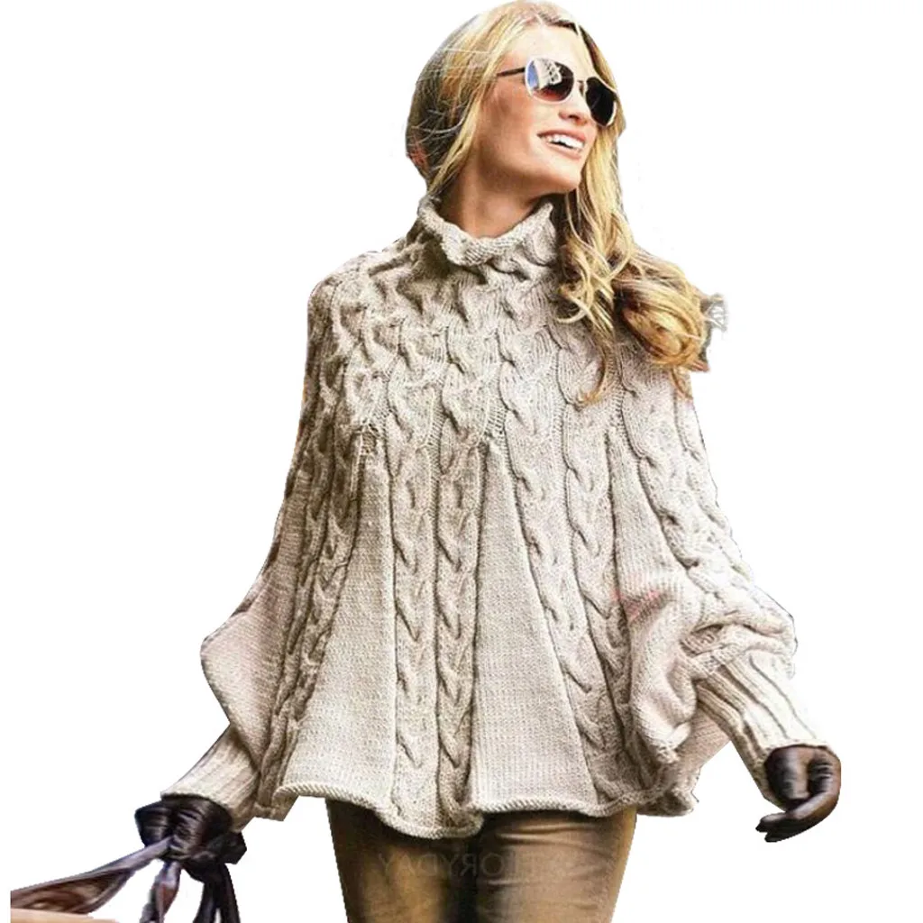 

Winter fashion women's high collar pullover sweater sweater top casual solid color loose long sleeve pullover high quality