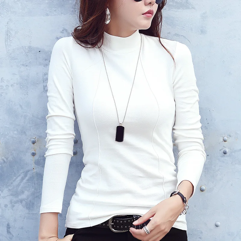 90% Cotton Basic Turtleneck White Sweater for Women Sexy Slim Winter Bottom Top Female Warm Autumn Shirt Pullovers Lady Jumper | Женская