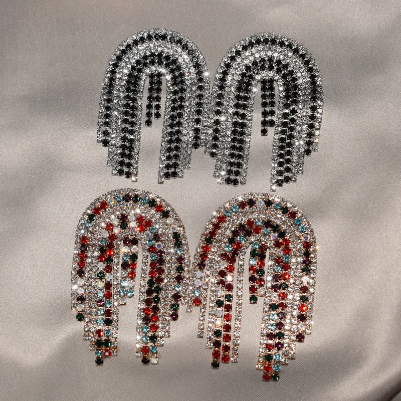 Роскошные блестящие стразы, висячие серьги с кисточками для женщин ...