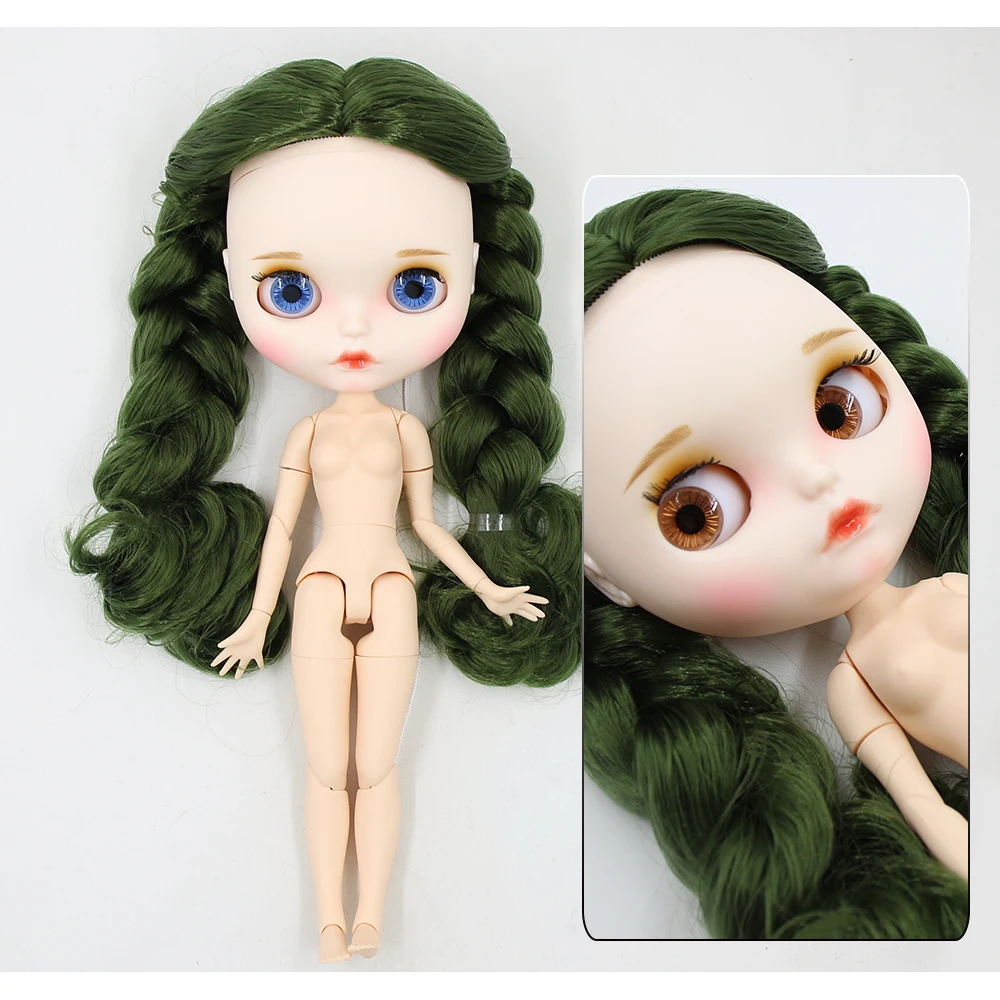 Neo Blythe Doll with Green Hair, White Skin, Matte Pouty Face & Custom Jointed Body 1