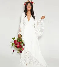 

Hippie Style BOHO Chic Wedding Dress Bohemian Long Bell Sleeve Lace Flower Bridal Gowns Plus Size
