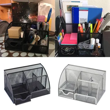 

None Fashion Multi-function Office Supplies Desk Organizer Mesh Collection Pen with 6 Compartments Drawer Mesh Collection Black