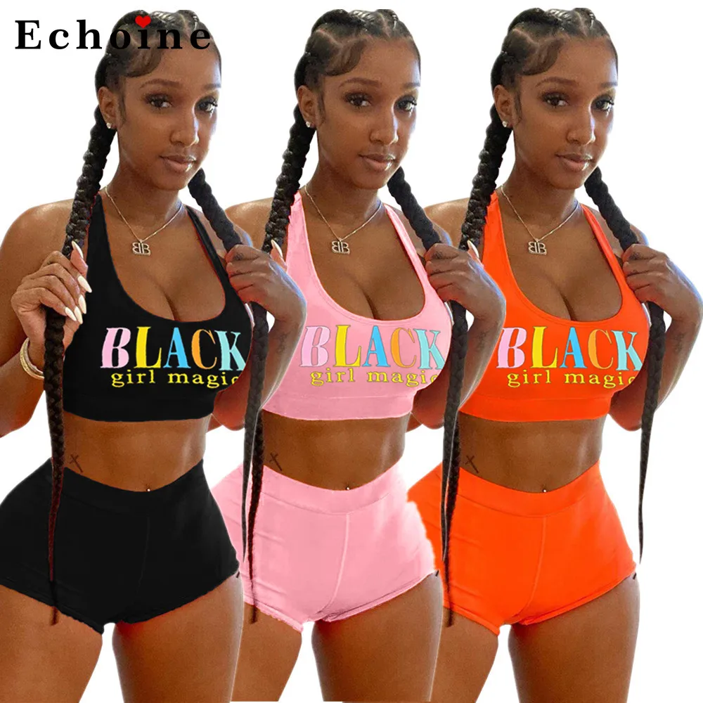 

Casual Letter Printed Two-Piece Sets Women Sexy Crop Tops Short Pants Sports Gym Biker Suits Fitness Home Wear Active Tracksuit