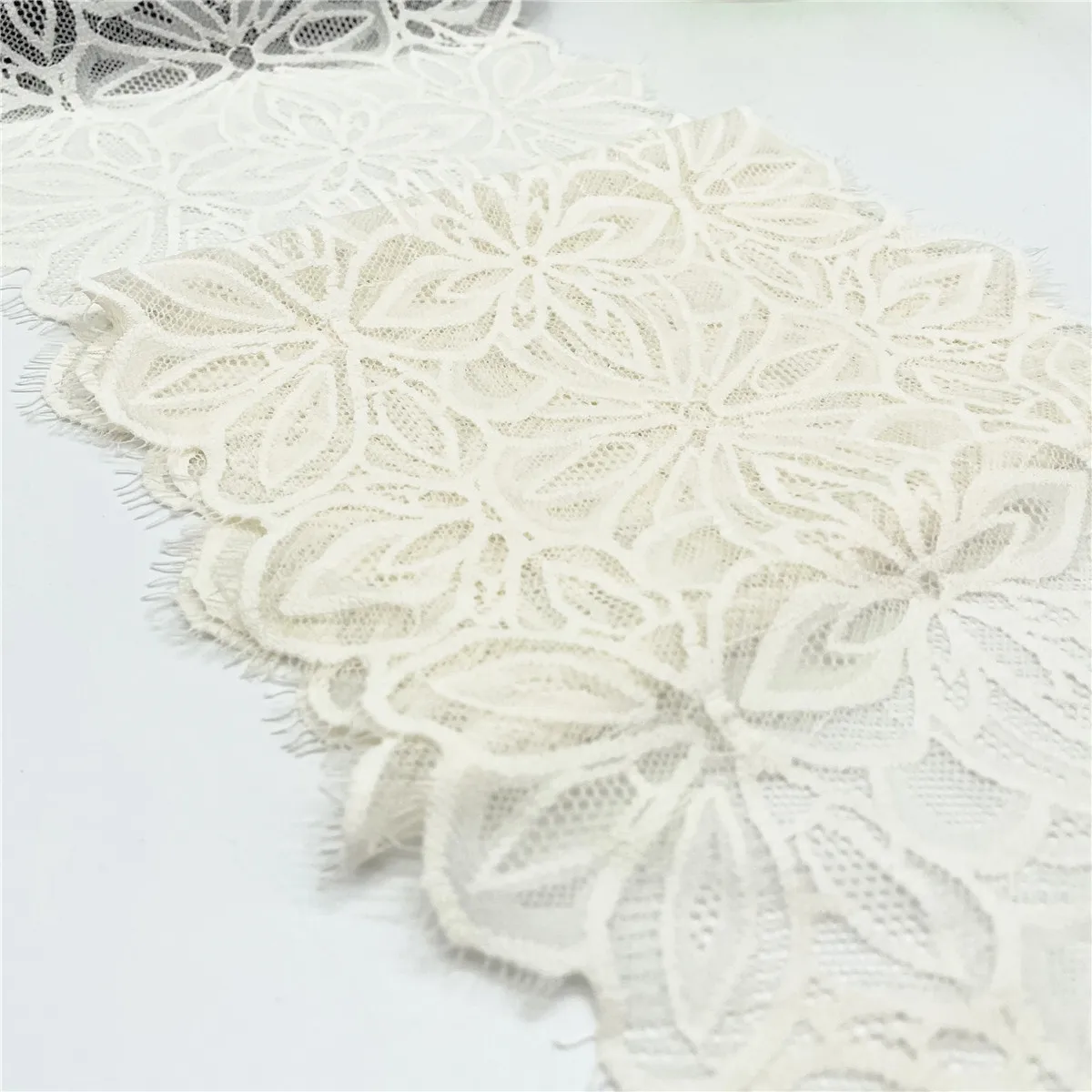 3y/lot 19.50cm Cream White Floral Elastic Stretch Lace Trim 4