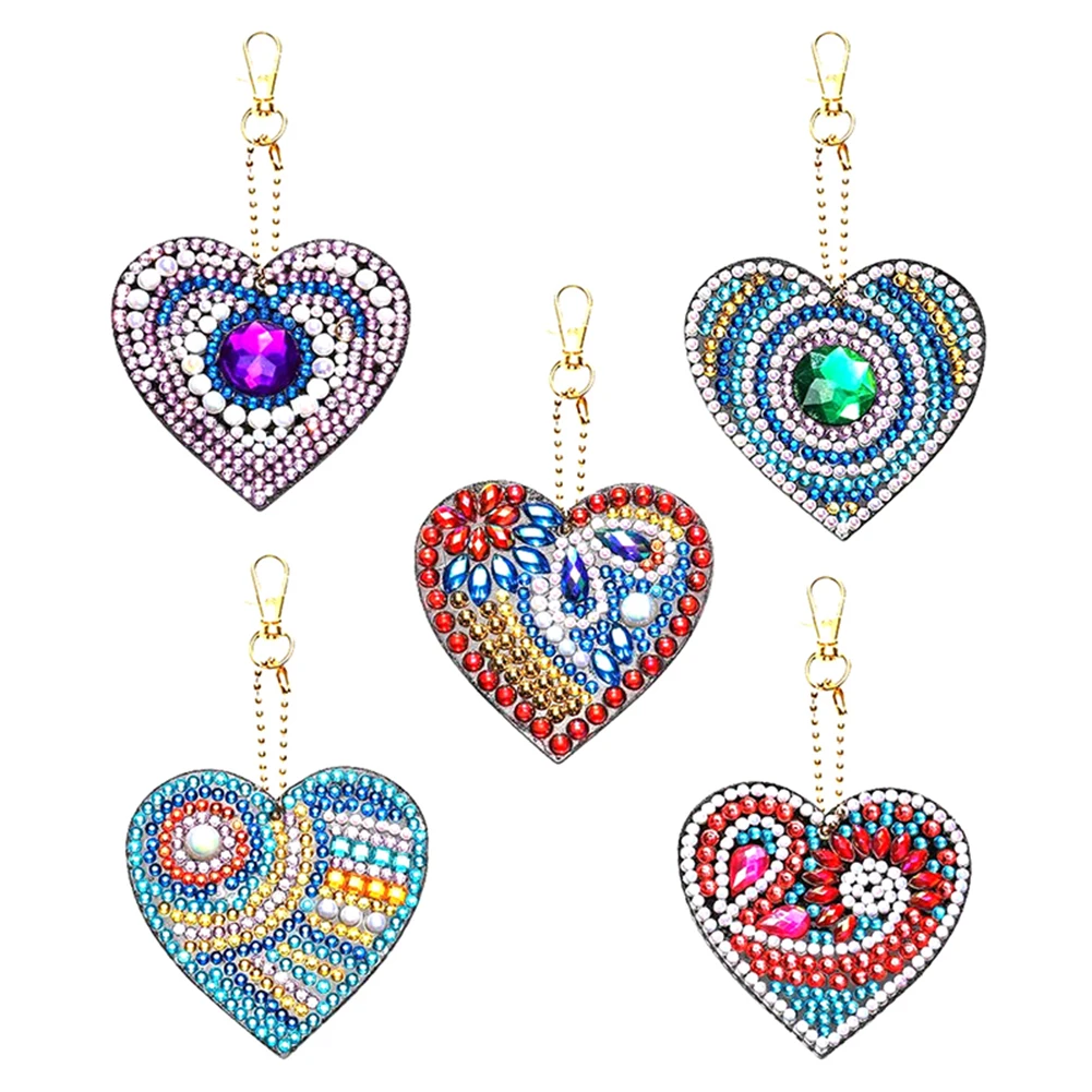 

5Pcs DIY Diamond Painting Key Chains Rhinestone Painting Embroidery Keychain Double Sided Drill Pendant Crafts Keychain