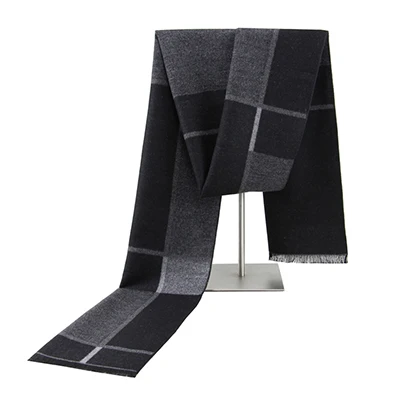 Мужской черный шарф, модный клетчатый серый зимний кашемировый шарф, шарф с кисточками, теплый шейный платок для папы, одеяло из кашемира - Цвет: Black