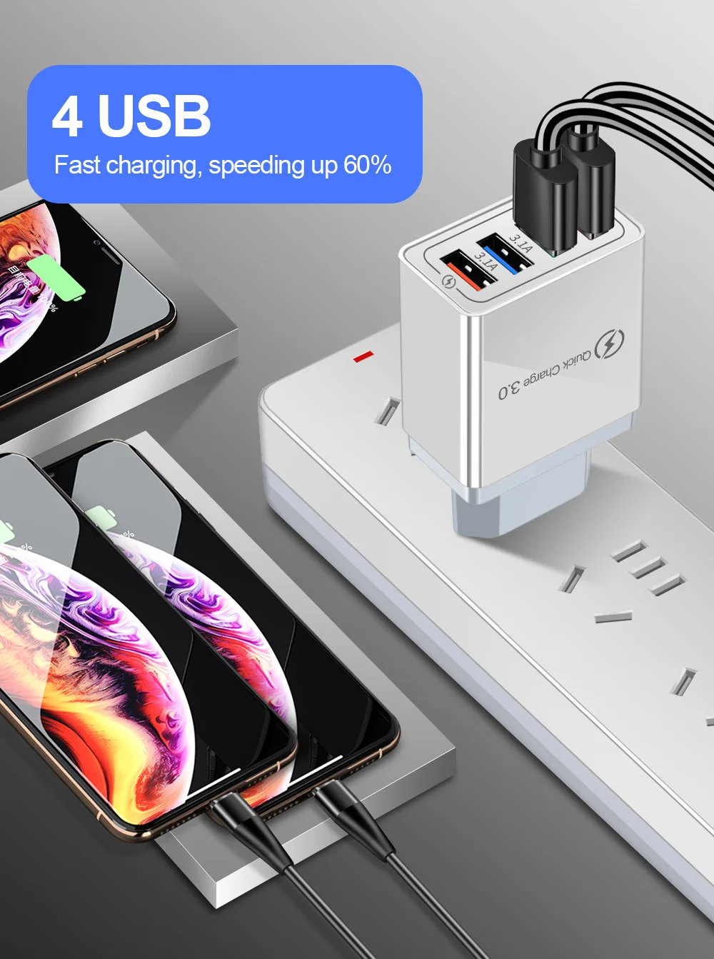 usb c power adapter 20w USB Charger Quick Charge 4.0 3.0 3.1A EU/US Fast Charging Adapter Charger For Samsung iPhone 11 7 X 4 Ports Mobile Phone Charger 65w charger usb c