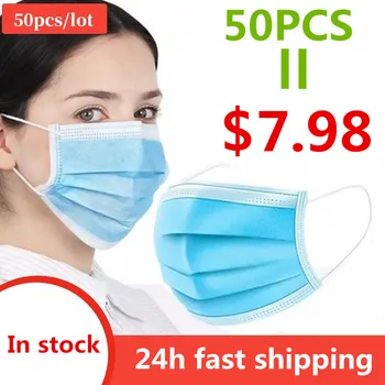 

In Stock 50PCS 3 Layer Disposable Face Mask Anti Dust Influenza Bacterial Facial Dust-Proof Safety Protective Mouth Masks Unisex