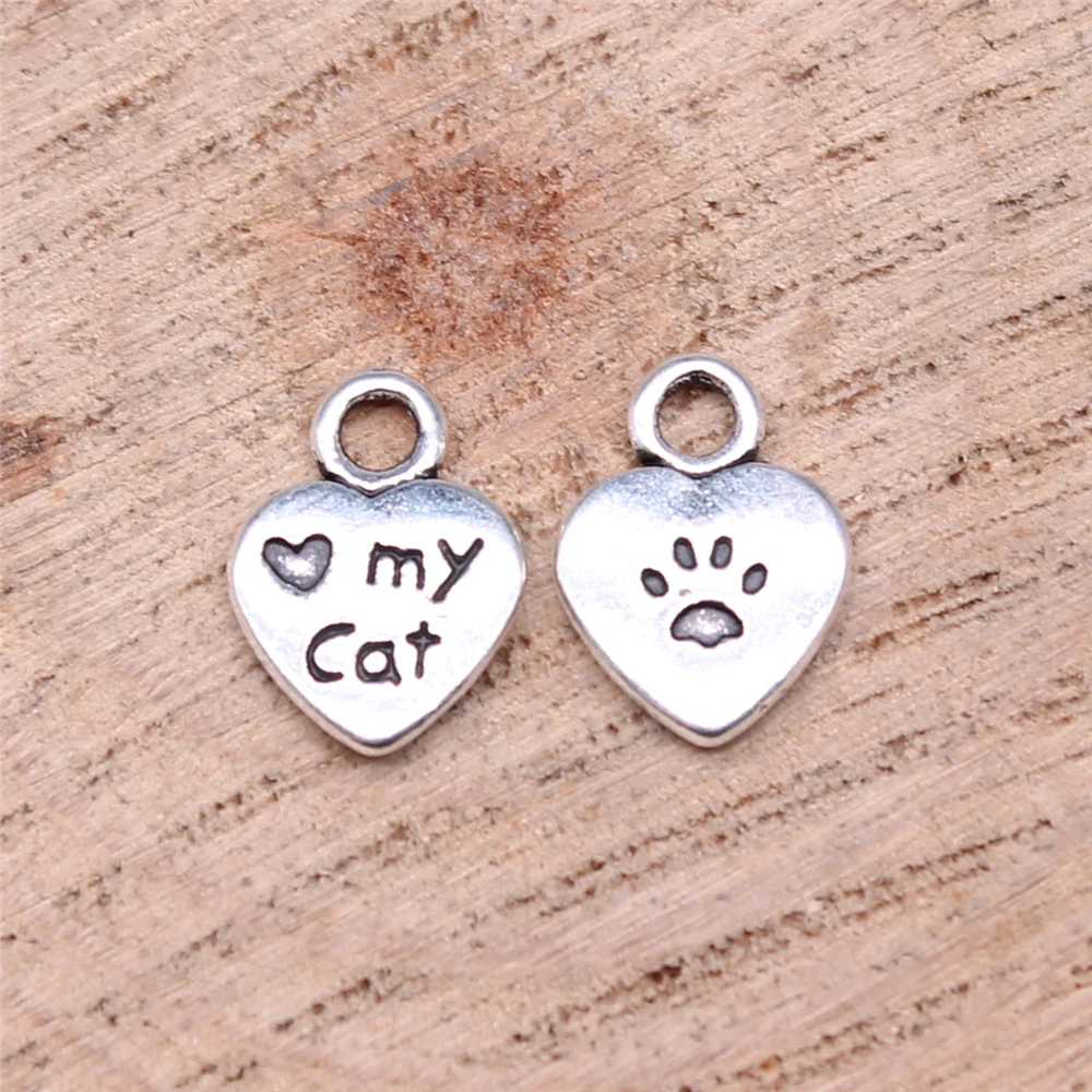 SUNNYCLUE 1 Box 72pcs Cat Charms Cats Charms Bulk Pet Charm Dog Paw Charm Tibetan Style Alloy I Love My Cat Kitten Charm for