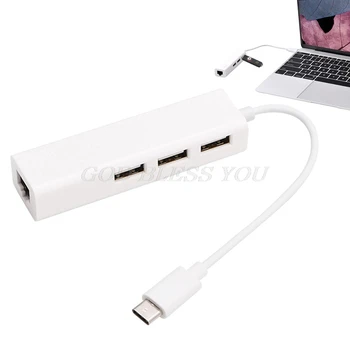 

MacBook USB3.1 USB-C Type-C to RJ45 Ethernet LAN Adapter With 3 Port USB Hub Drop Shipping