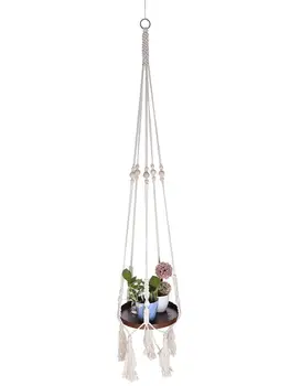 

High Quality 180x30cm Cotton Rope Long Flowerpot Woven Wooden Basket Net Pocket