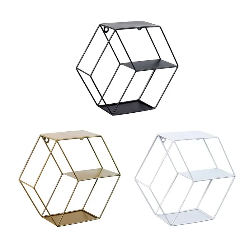 

Hexagonal Geometric Hanging Iron Grid Wall Shelf Storage Frame Floating Shelves Figure Living Room Decoration