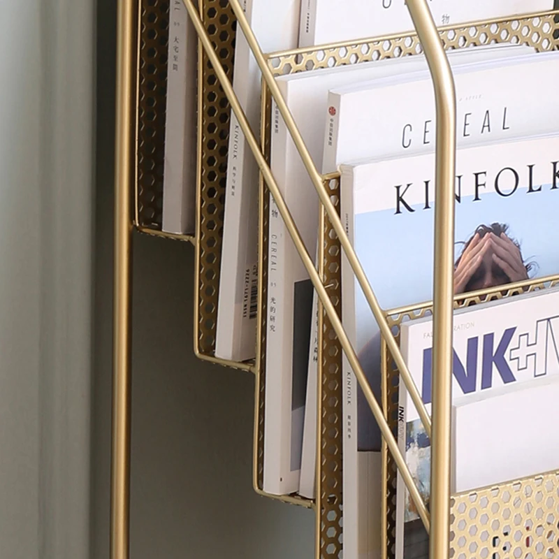 Floor Display Rack Nordic Metal Magazine Newspaper Shelf Office Newsprint Bookshelf Golden Black White Shelve Home Furniture