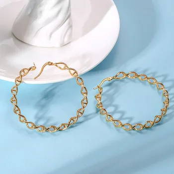 

Designer Original DNA Earrings Simple And Not Simple Chic Hollow Titanium Steel Plated Large Circle Earrings