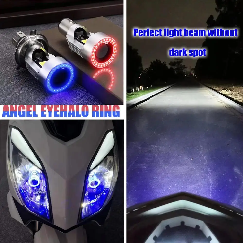 Blue Pink Angel Eye H4 Led Motorcycle Headlight Ba20d Hs1 H6 Scooter Motorbike Headlamp Light Bulb Drl Accessories 12 24v Aliexpress