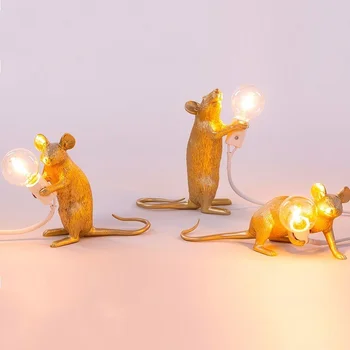 

Nordic Resin Animal Rat Mouse Table Lamp Small Mini Mouse Cute LED Home Decor Desk Light Fixtures Luminaire craft lamp series