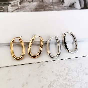 

HUANZHI 2019 New Korea Minimalist Metal Geometric Irregular U Shape Retro Hoop Earrings for Women Girls Wedding Party Jewelry
