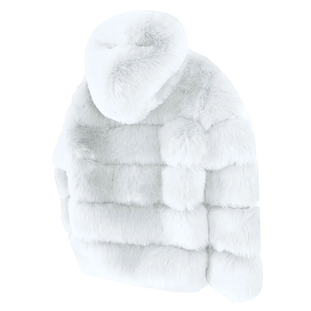 Женское зимнее меховое пальто, зимняя теплая утолщенная куртка из искусственного меха с капюшоном, теплая плотная верхняя одежда, куртка с длинным рукавом, пальто#38