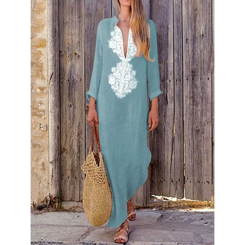 Мусульманские платья абайя женское повседневное льняное платье Boho крючком кафтан абайя длинное Кружевное Платье макси с v-образным вырезом кимоно