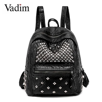 

Vadim Rivet Designer Bag Women Backpack Black Leather Ladies Travel Bags Large Capacity Female Backpacks Sac a Dos Mochila