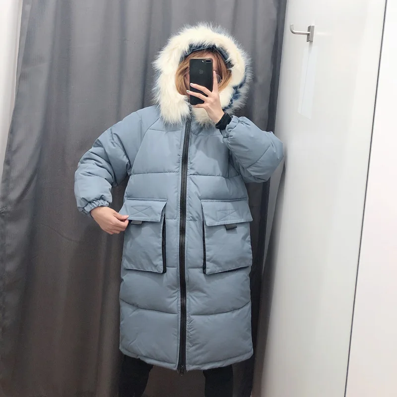 Новинка, зимний пуховик с капюшоном, длинный пуховик, длинный рукав, плотный, теплый, тонкий, съемный, меховой воротник, хлопковый костюм
