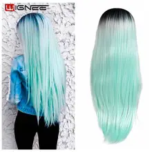 Wignee длинные прямые волосы синтетический парик Средняя часть Омбре зеленый натуральные волосы для белых/черных женщин природа может быть Косплей парики