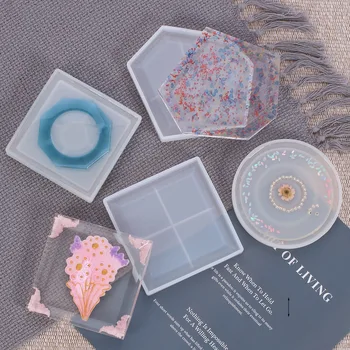 

DIY Coaster Resin Mold Handmade Round Flower Square Coaster Silicone Mold UV Epoxy Jewelry Casting Molds for Home Decor