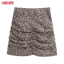 Tangada, женские плиссированные мини юбки с животным принтом, женская сексуальная короткая юбка на молнии, BE192