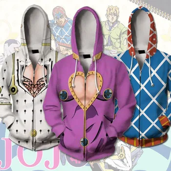

Anime cartoon JoJos Bizarre Adventure cosplay Hoodies Sweatshirts 3D zipper casual sports men's hoodie jojo halloween costumes