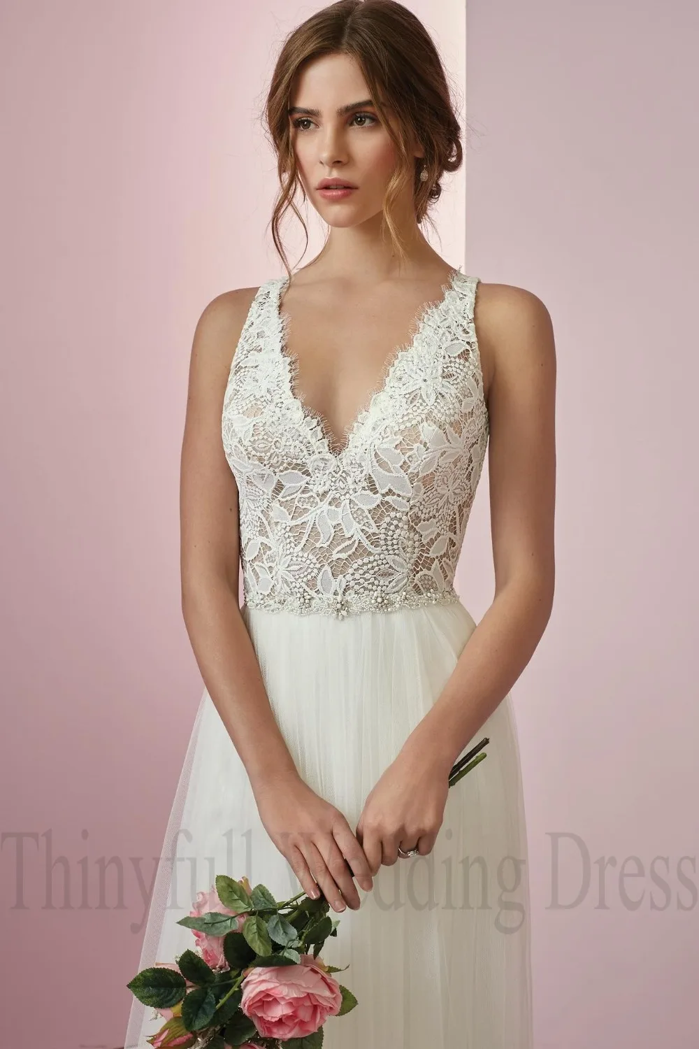 Thinyfull Vestido De Noiva пляжное свадебное платье бохо Свадебные платья с v образным