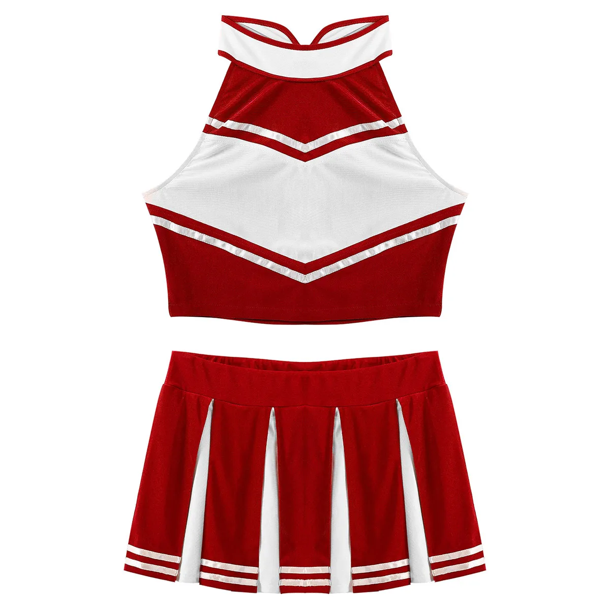 Women Adults Cheerleader Uniform Performance Outfit Japanese Schoolgirl Cosplay Costume Cheerlead Crop Top Mini Pleated Skirt