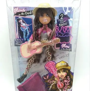 

26cm Bratz Doll Dress Up Rock Guitar Doll Glow In The Dark YASMIN Best Gift For Girl Long Hair DIY Dream Toy For Children