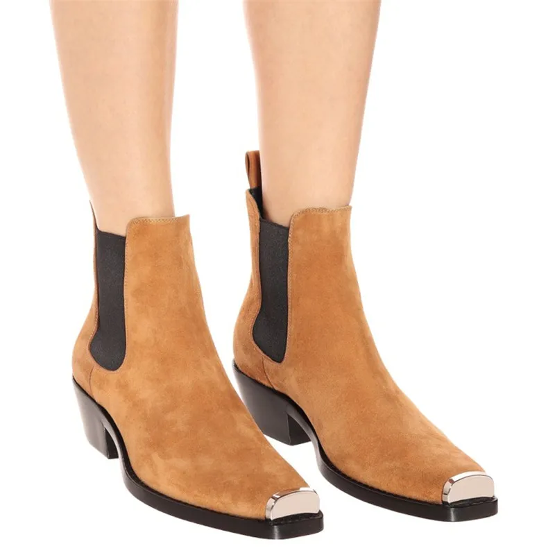 MStacchi Для женщин Зимние ботильоны из натуральной кожи для Для женщин металлический носок башмака Эластичная лента пинетки Mujer женские ботинки на низком каблуке