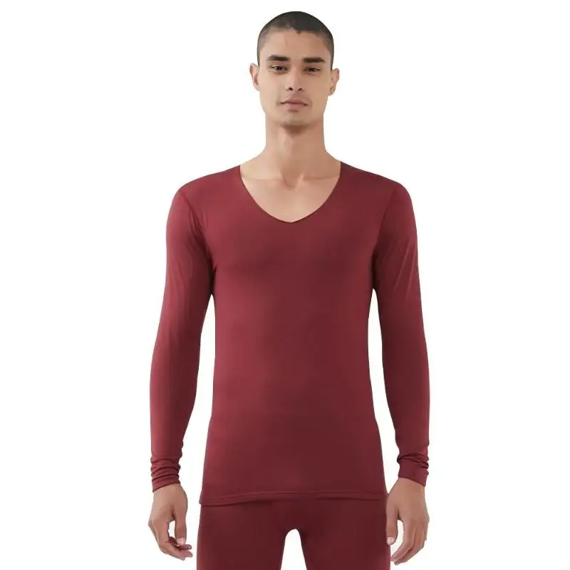 Зимнее бесшовное нижнее белье мужские дышащие термо хлопковые футболки брюки костюмы - Цвет: Красный
