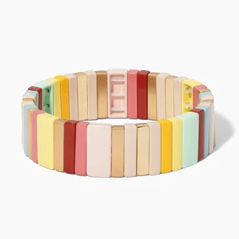 

KELITCH Designer Womens Elegant Bangle Enamel Tile Beads Elastic Bangles Cuff Jewelry for Birthday Thanksgiving Gift