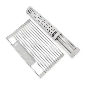 

Stainless Steel Roll-Up Dish Drying Rack Rolling Dish Drainer Mat Kitchen Foldable Multi-Use Heat Resistant Silicone Coated