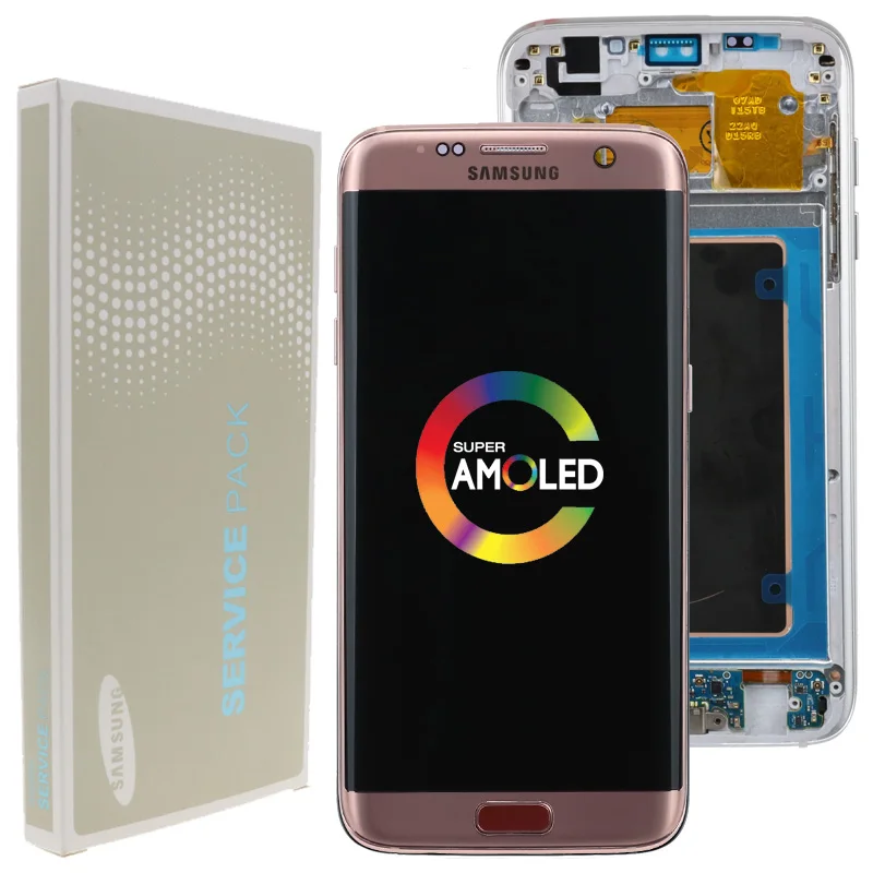 Супер AMOLED 5," ЖК-дисплей для SAMSUNG Galaxy S7 Edge lcd кодирующий преобразователь сенсорного экрана в сборе с рамкой G935F G935 - Цвет: Pink with frame
