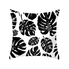 

50%HOTBlack and white geometric decorative pillowcase, breathable and removable leaf pattern hug pillowcase for household use