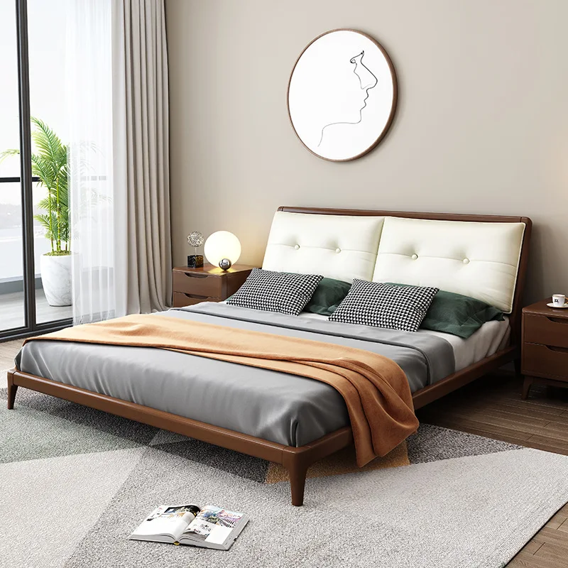 

Northern European-Style Light Luxury Solid Wood Bed 1.8 M Double Bed Modern Minimalist Master Bedroom Furniture Northern Europea