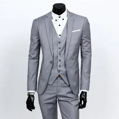 ZOGAA Men Dress Suits 5XL 4XL Business Slim Fit Wedding Groom SuitS Pure Color 3 Piece of Suits Plus Size Men Leisure Suits - Color: Gray