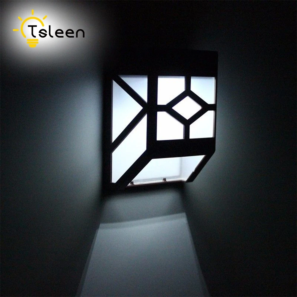 Cool white TSLEEN, 4 шт., солнечная энергия, настенный светодиодный светильник, для улицы, садовая дорожка, пейзаж, забор, двор, лампа, светодиодный фонарь, светильник, уличные лампы - Испускаемый цвет: Cool white