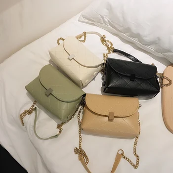 

Fashion Lattice Pattern Crossbody Bag Women Casual PU Leather Shoulder Handbags Solid Color Chain Small Satchel for Ladies Girl